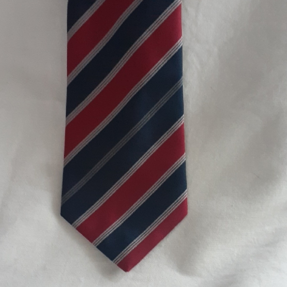 Hardy Amies Red White & Blue Tie with Diagonal Stripes